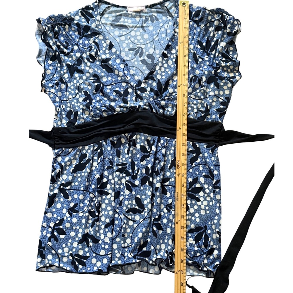 Vol 1 Y2K Blue Babydoll Top Tie Back Flutter Sleeve V Surplice Neckline SZ L? - Picture 7 of 9